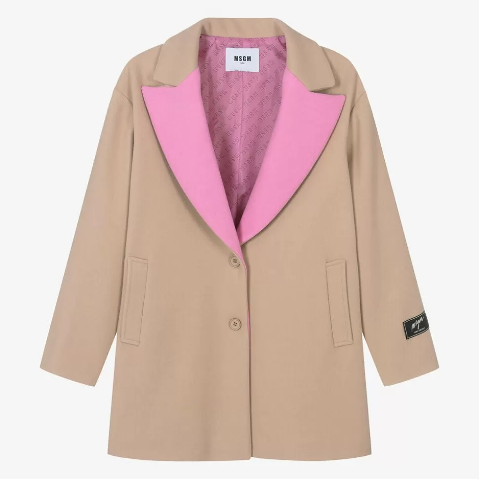 MSGM Girls Beige & Pink Viscose Coat^ Coats & Jackets