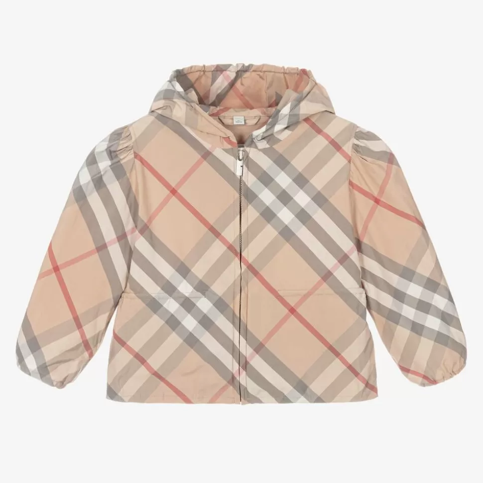 Burberry Girls Beige Check Hooded Jackets^ Coats & Jackets