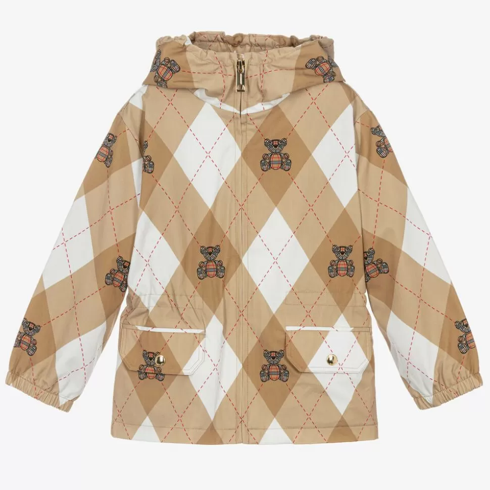 Burberry Girls Beige Cotton Argyle Hooded Jacket^ Coats & Jackets