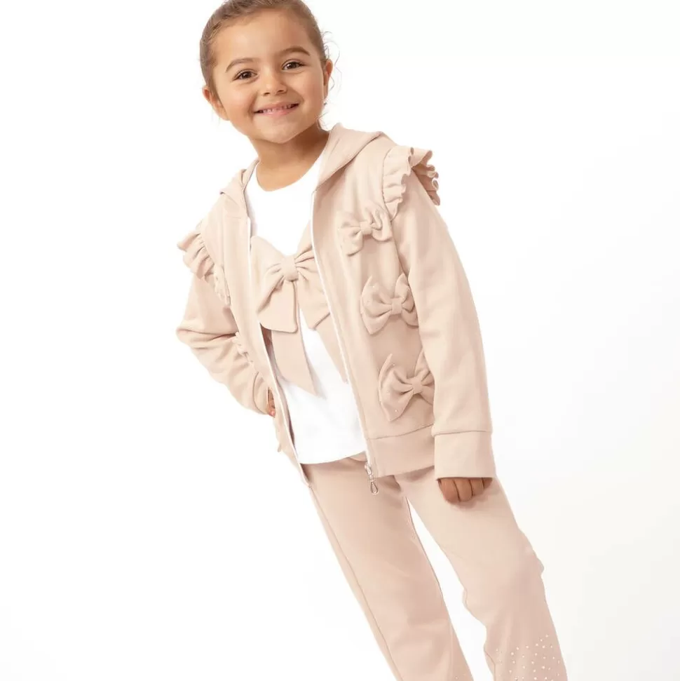 Caramelo Kids Girls Beige Cotton Bow Tracksuit Set^ Tracksuits