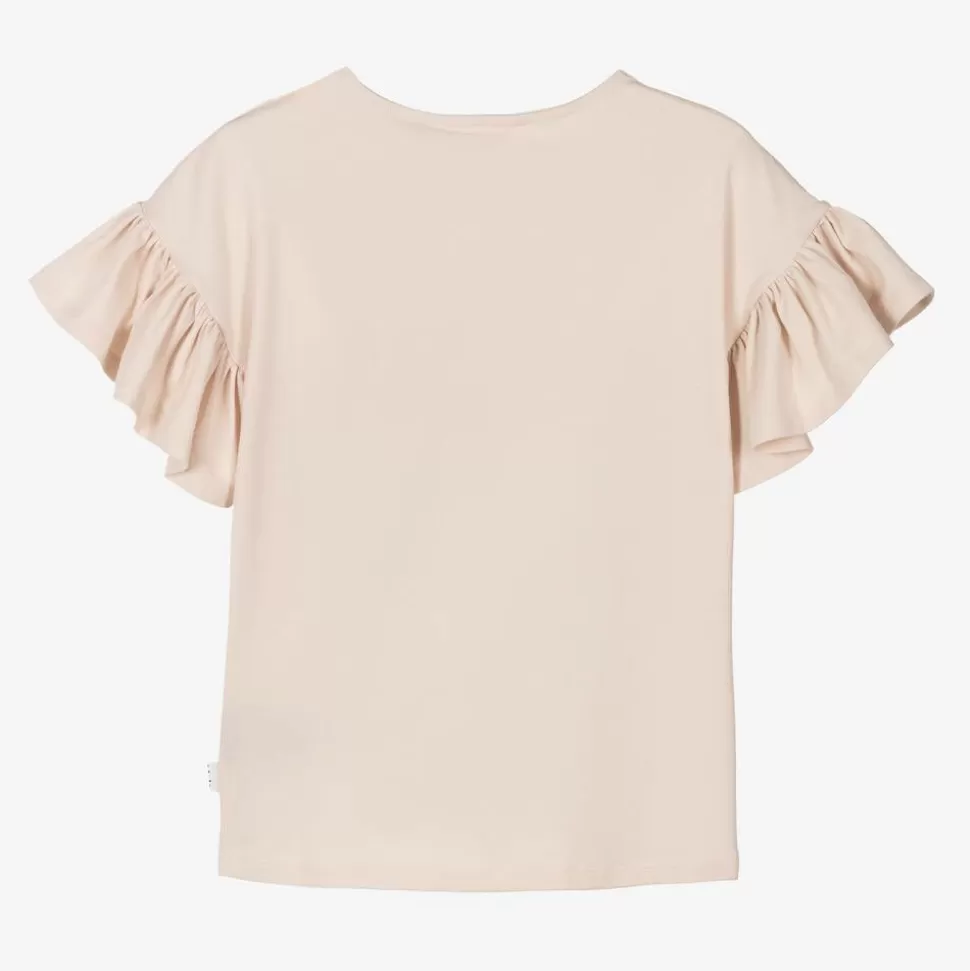 Molo Girls Beige Cotton Floral Dove T-Shirt^ Tops
