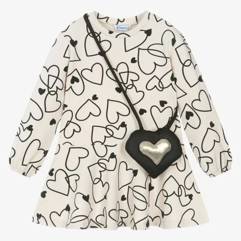 Mayoral Girls Beige Cotton Heart Print Dress Set^ Dresses