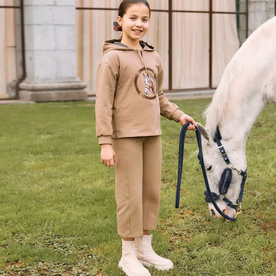 Patachou Girls Beige Cotton Horse Print Hoodie^ Tops