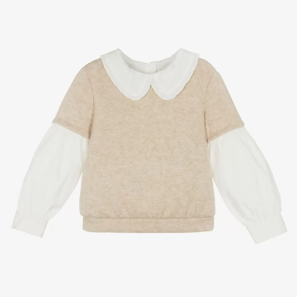 Lapin House Girls Beige Cotton Layered Sweatshirt^ Tops