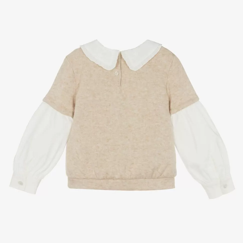 Lapin House Girls Beige Cotton Layered Sweatshirt^ Tops