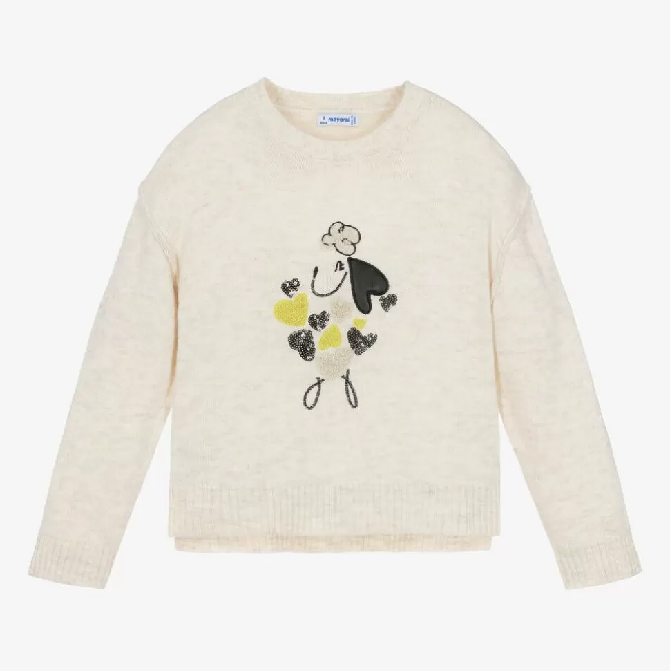 Mayoral Girls Beige Dog & Sequin Heart Sweater^ Tops