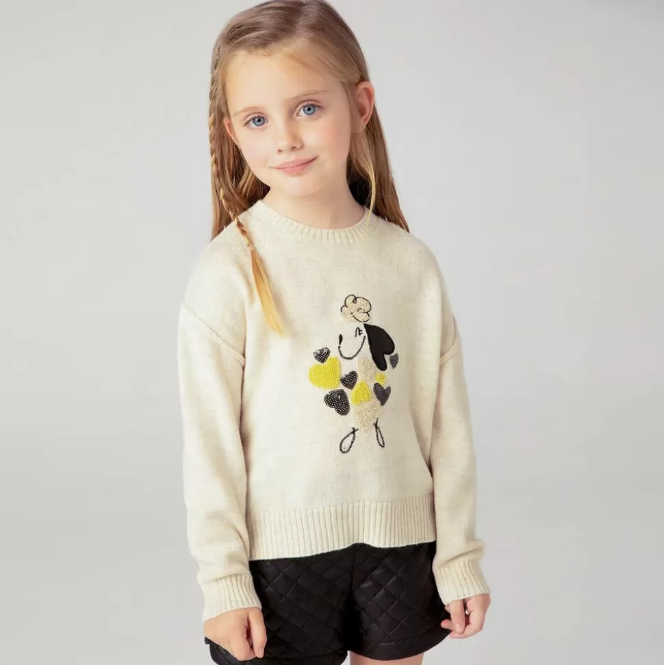 Mayoral Girls Beige Dog & Sequin Heart Sweater^ Tops