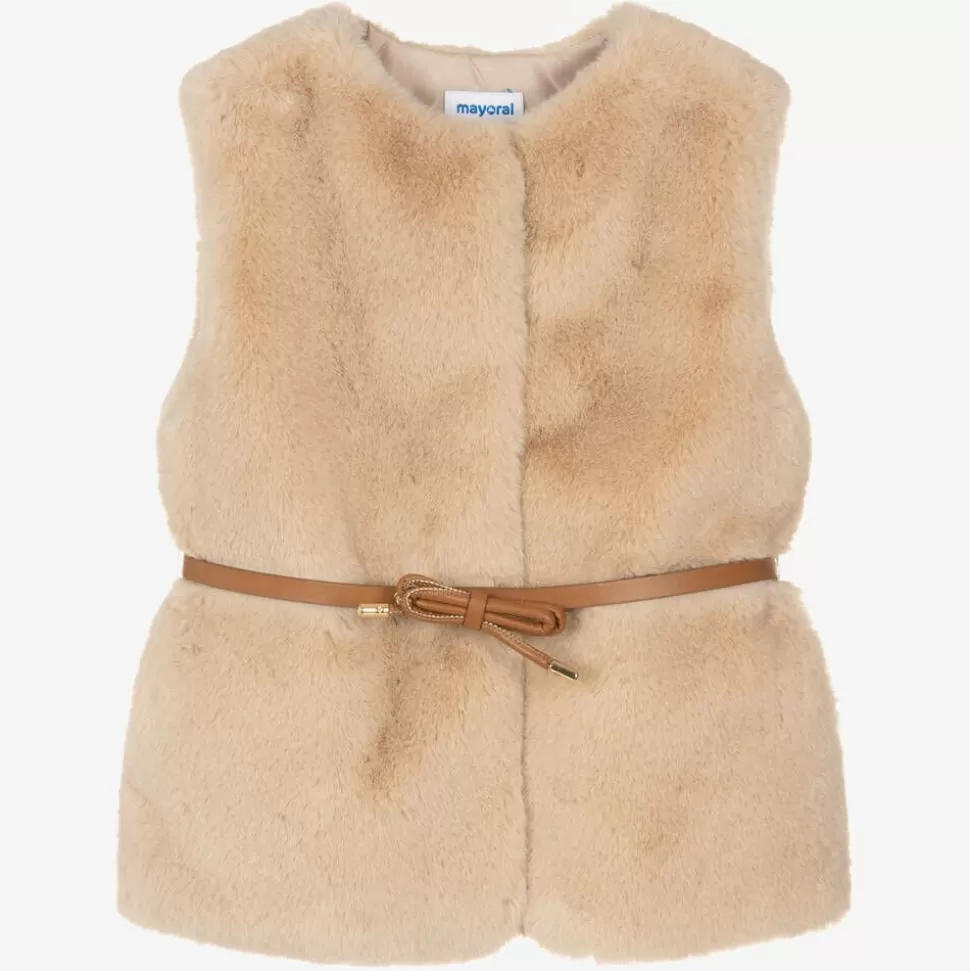 Mayoral Girls Beige Faux Fur Gilet^ Coats & Jackets