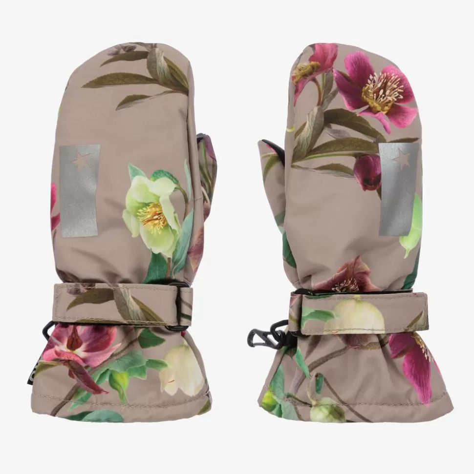 Molo Girls Beige Floral Insulated Mittens^ Snowwear