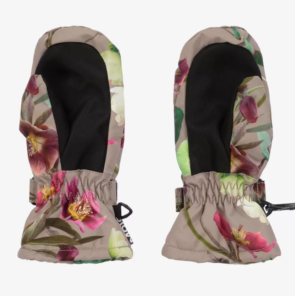 Molo Girls Beige Floral Insulated Mittens^ Snowwear