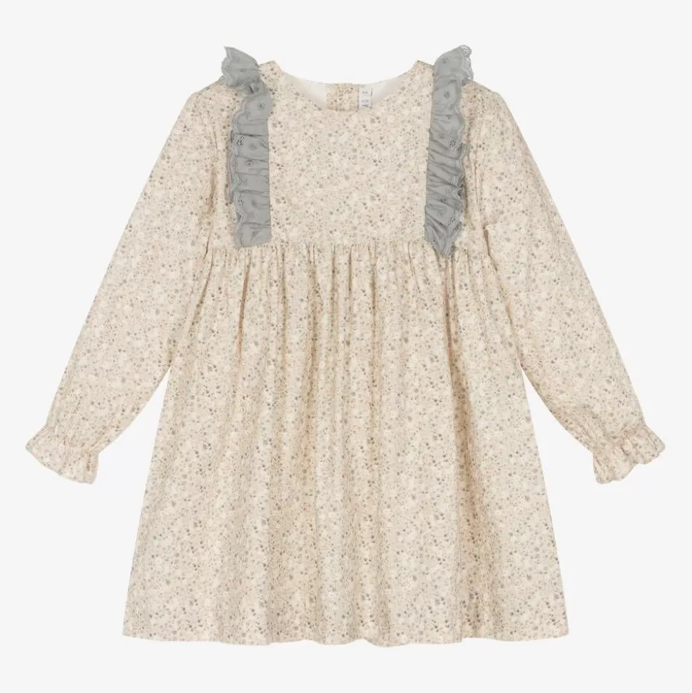 Paloma de la O Girls Beige Floral Print Cotton Dress^ Dresses