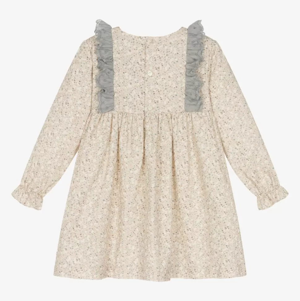 Paloma de la O Girls Beige Floral Print Cotton Dress^ Dresses