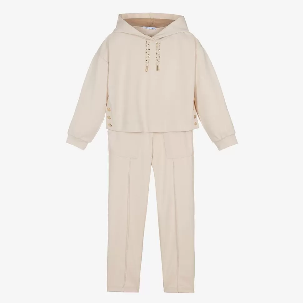Mayoral Girls Beige Hooded Tracksuit^ Tracksuits