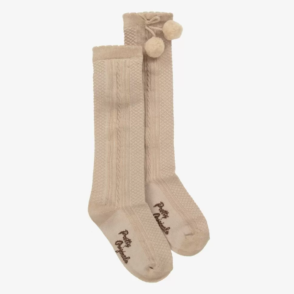 Pretty Originals Girls Beige Pom-Pom Cotton Socks^ Socks