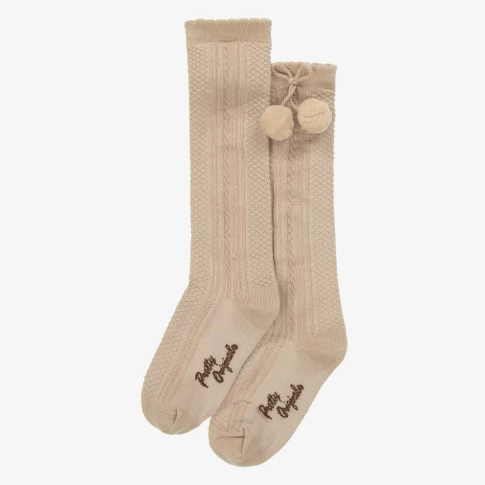 Pretty Originals Girls Beige Pom-Pom Cotton Socks^ Socks