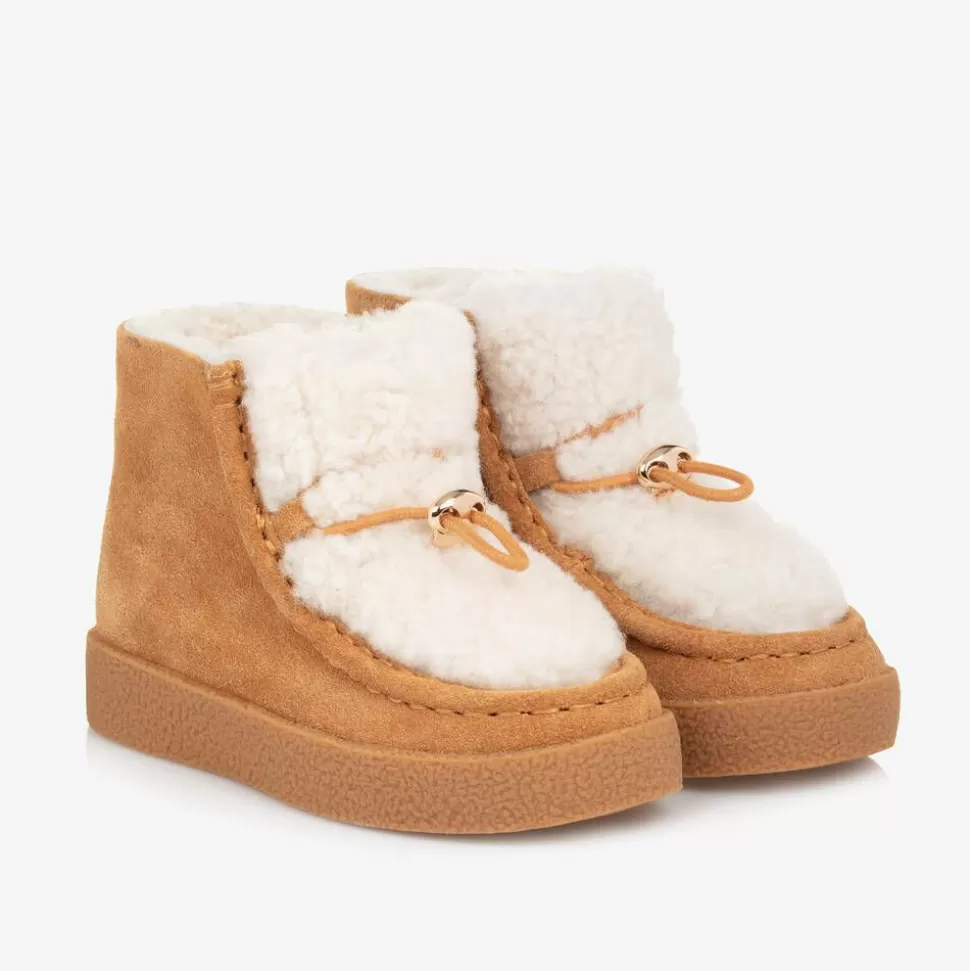 Age of Innocence Girls Beige Suede & Shearling Leather Boots^ Boots | Boots