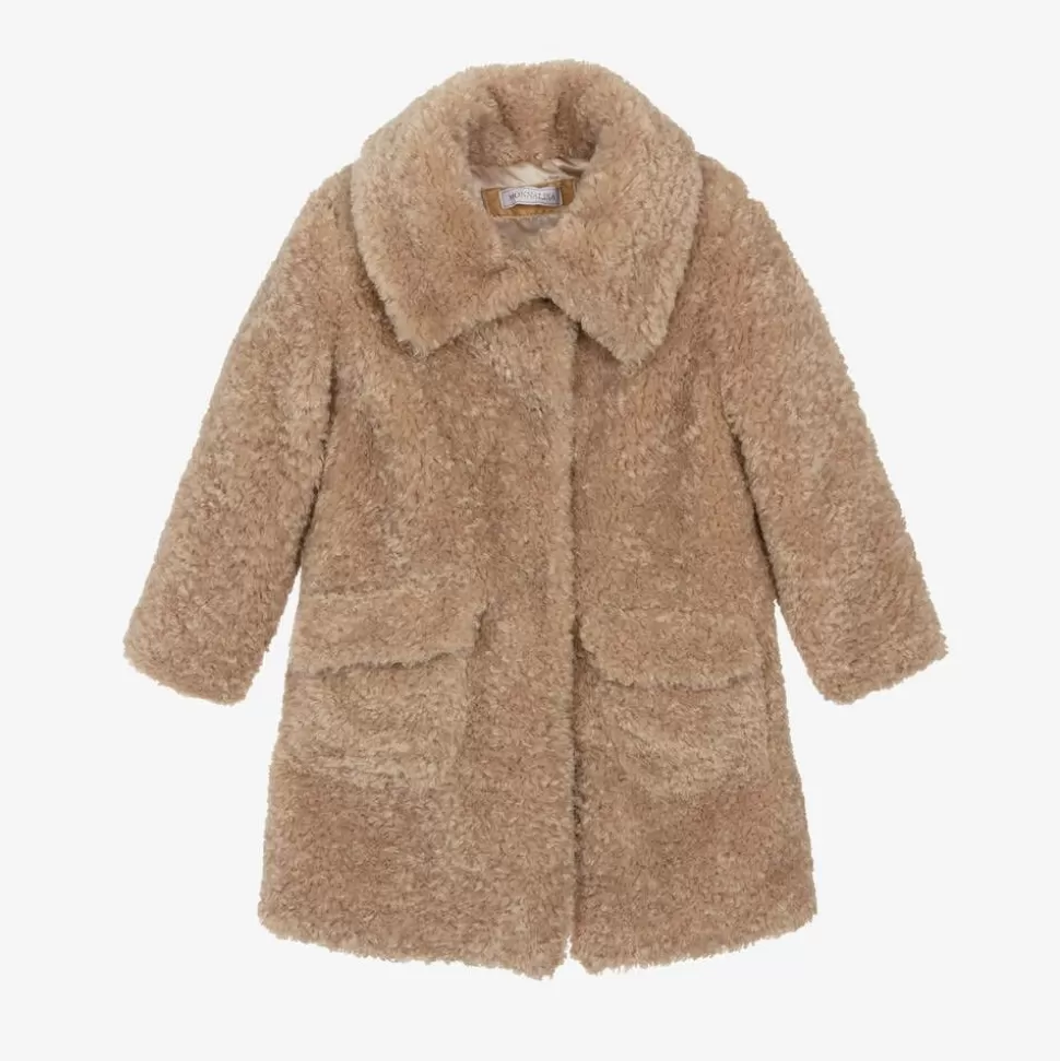 Monnalisa Girls Beige Teddy Fleece Coat^ Coats & Jackets