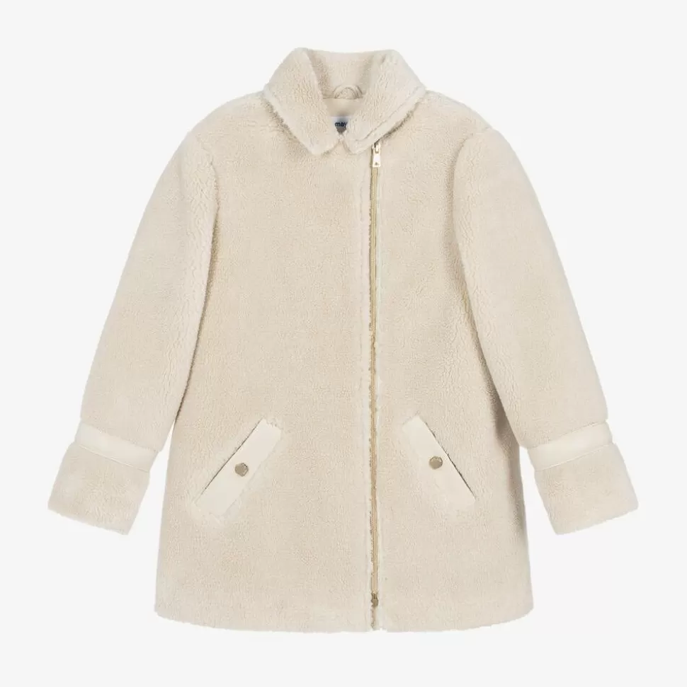 Mayoral Girls Beige Teddy Fleece Coat^ Coats & Jackets