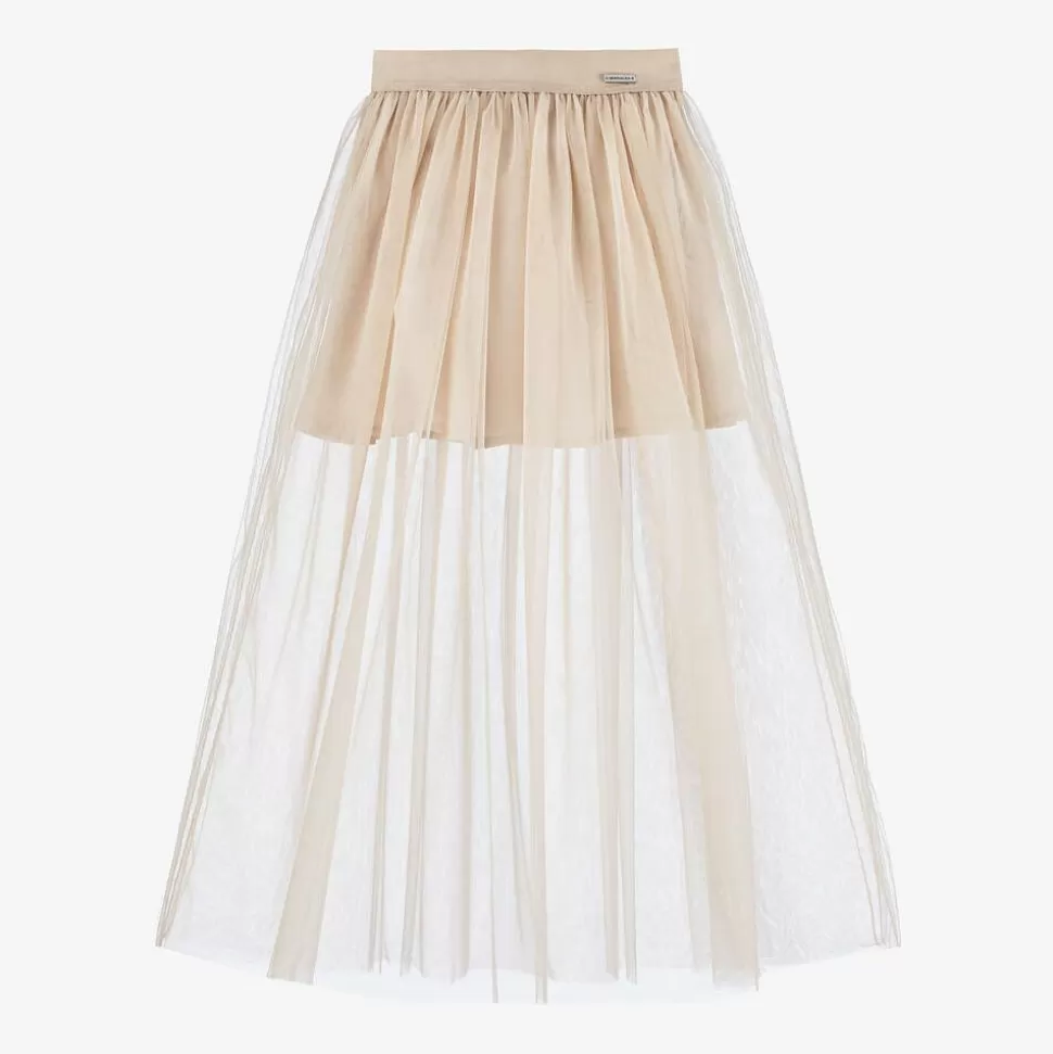 Monnalisa Girls Beige Tulle Maxi Skirt^ Skirts