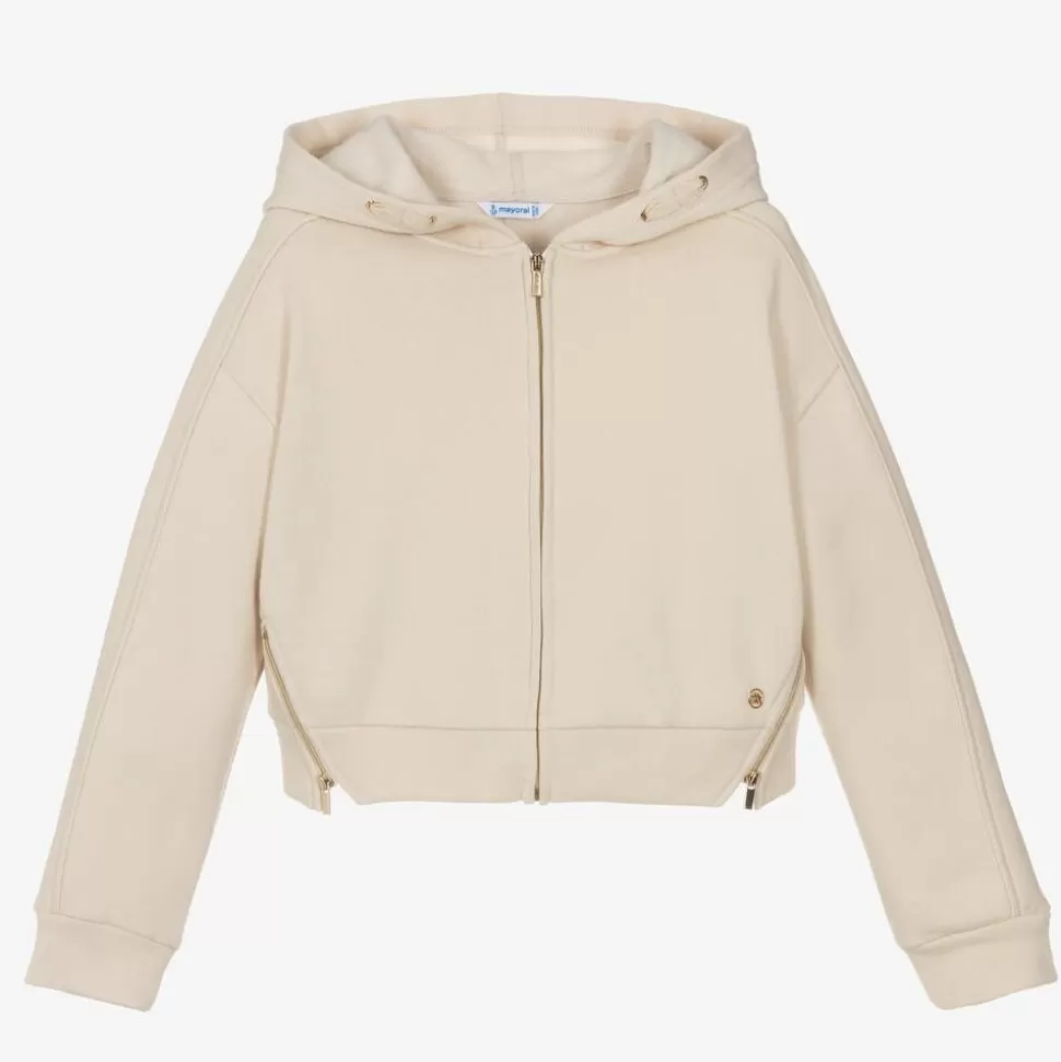 Mayoral Girls Beige Zip-Up Hoodie^ Tops