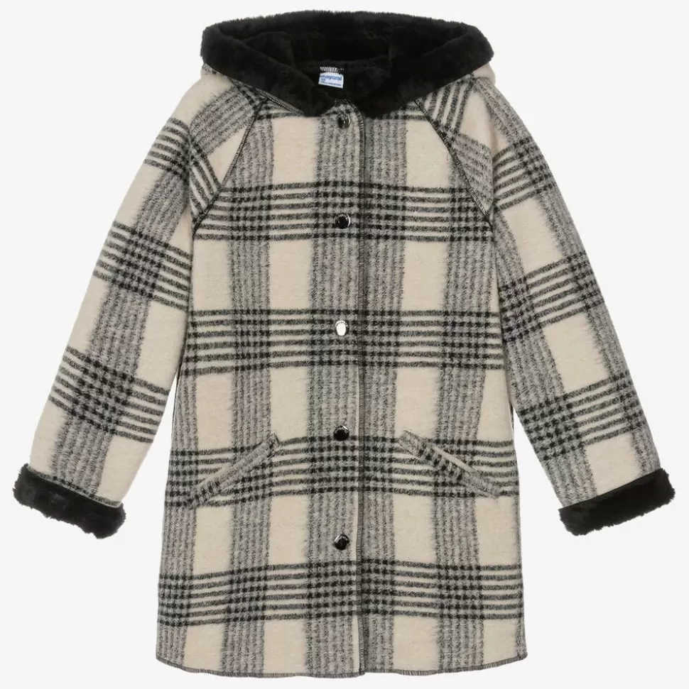 Mayoral Girls Black & Beige Check Coat^ Coats & Jackets