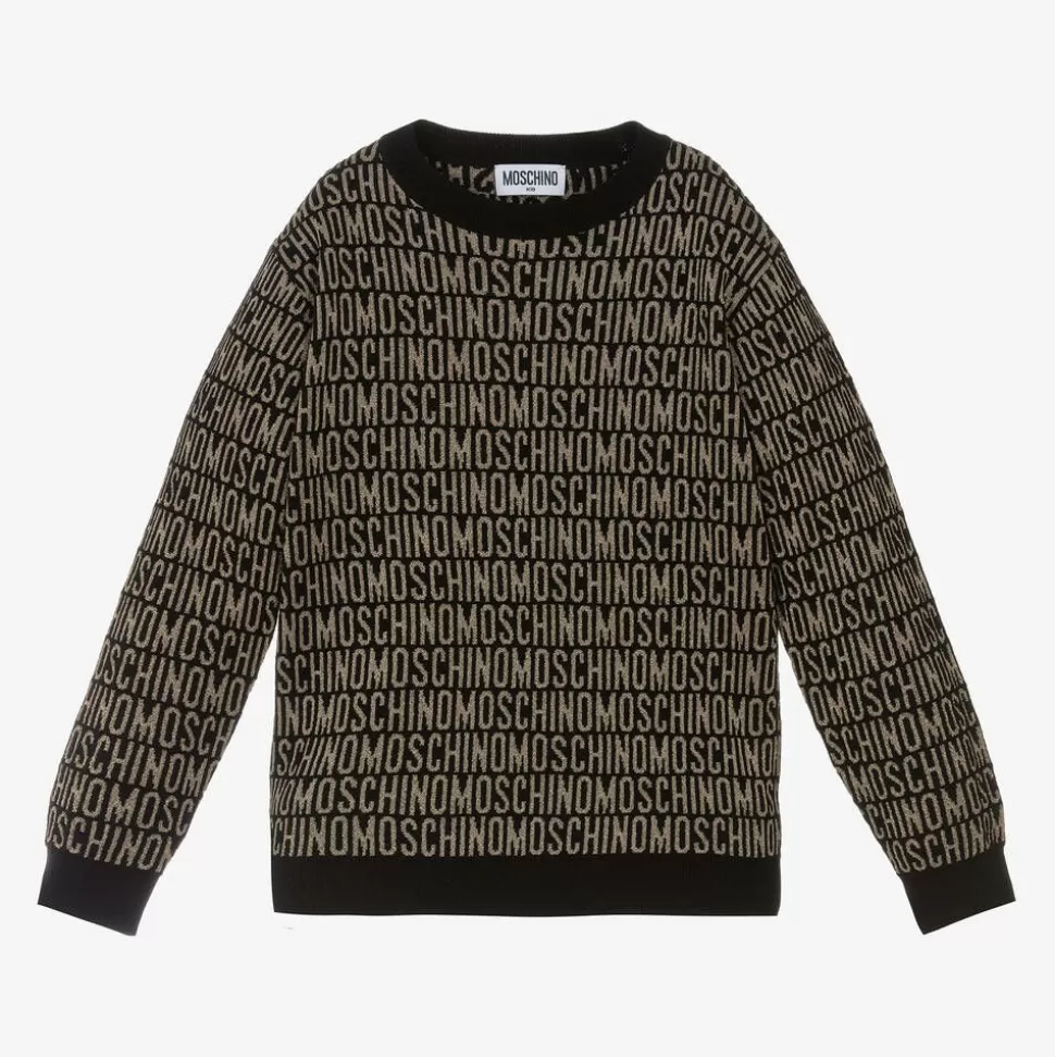 Moschino Kid-Teen Girls Black & Gold Jacquard Sweater^ Tops