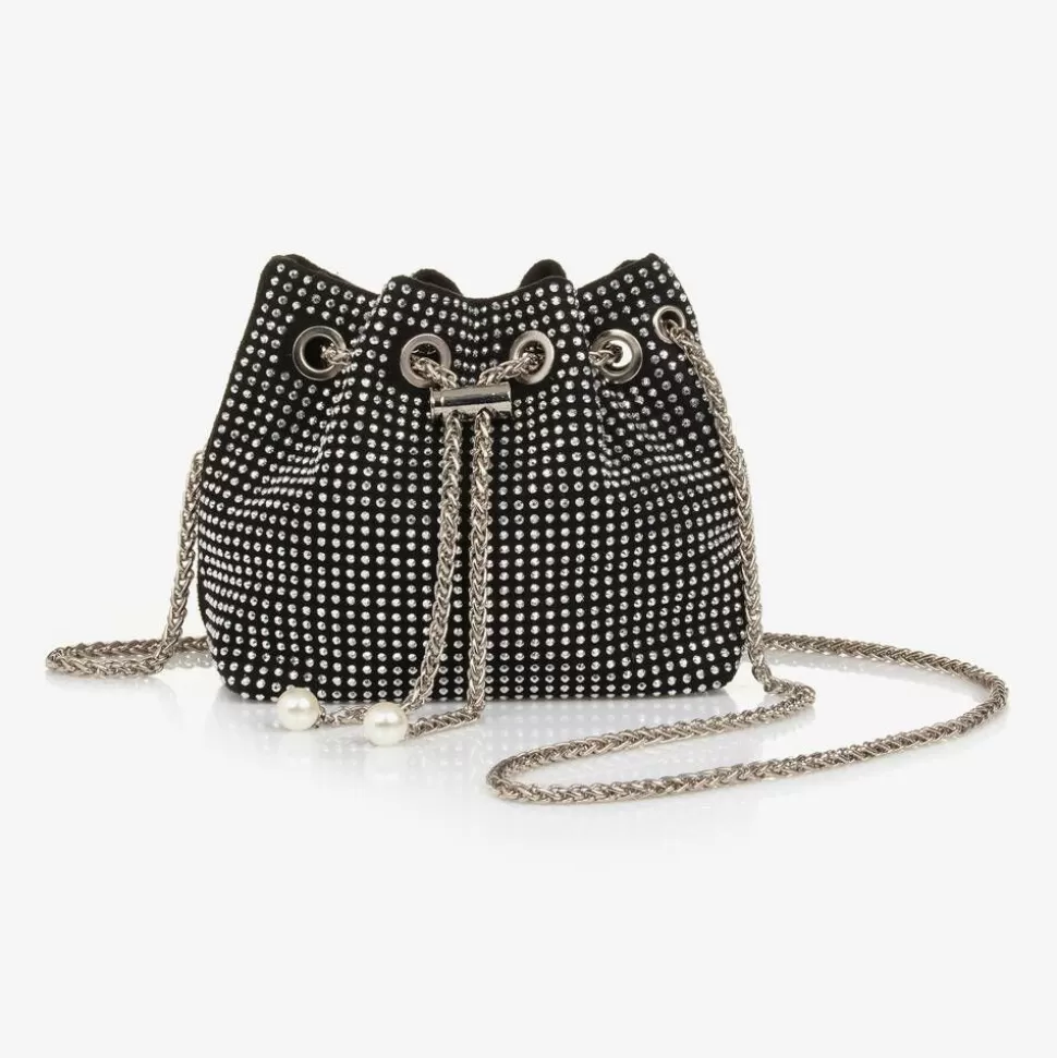 Fun amp; Fun Girls Black & Silver Diamanté Handbag (22cm)^ Bags