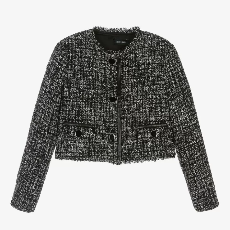 Monnalisa Girls Black Bouclé Tweed Jacket^ Coats & Jackets