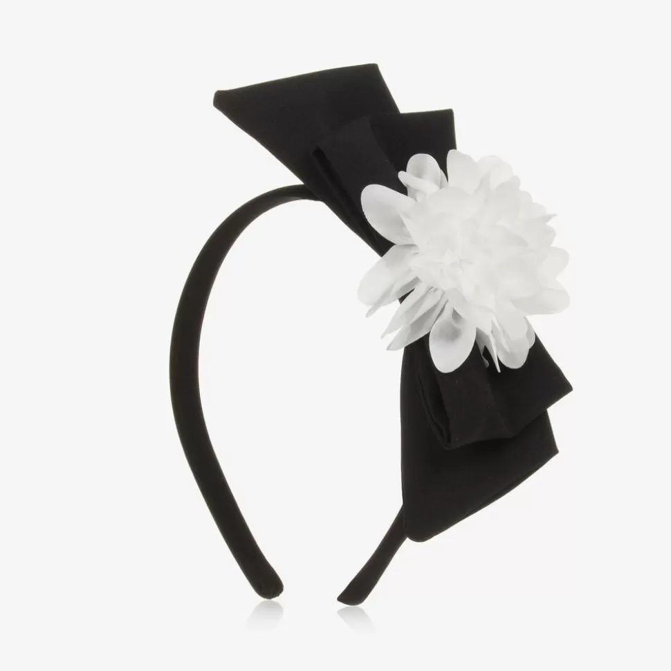 Patachou Girls Black Bow & White Floral Hairband^ Hair Accessories