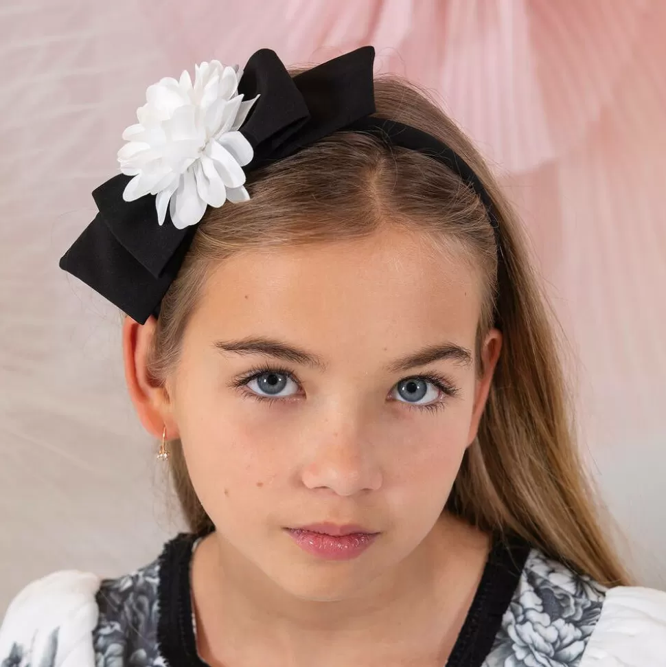 Patachou Girls Black Bow & White Floral Hairband^ Hair Accessories
