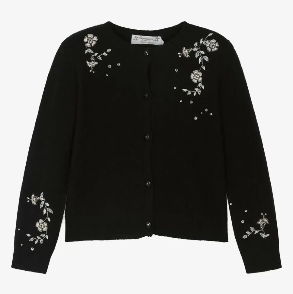 Bonpoint Girls Black Cashmere Embellished Cardigan^ Tops