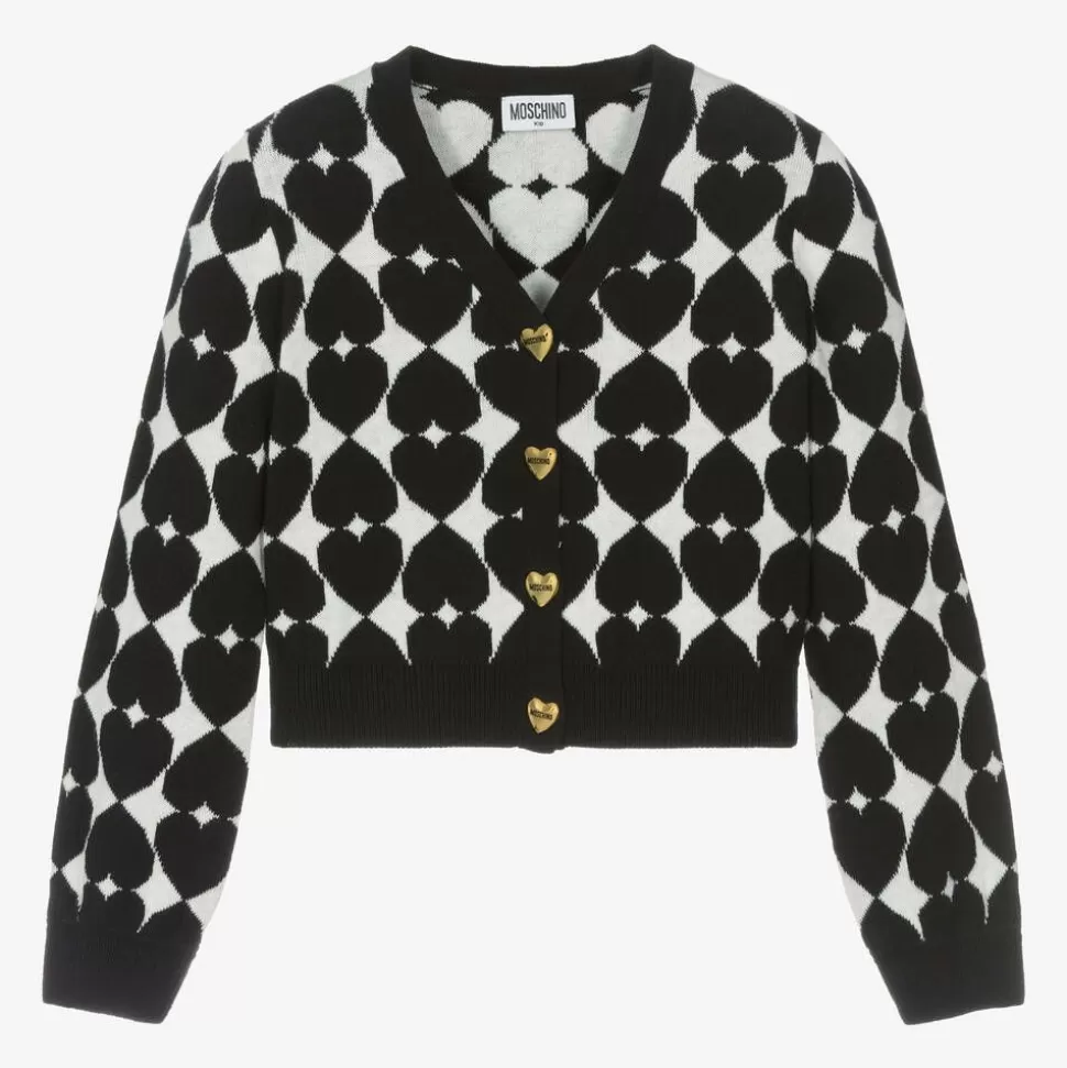 Moschino Kid-Teen Girls Black Cotton & Wool Knit Cardigan^ Tops