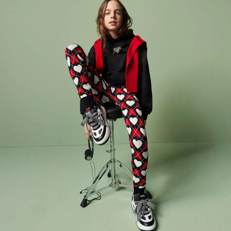 MSGM Girls Black Cotton Diamanté Heart Hoodie^ Tops