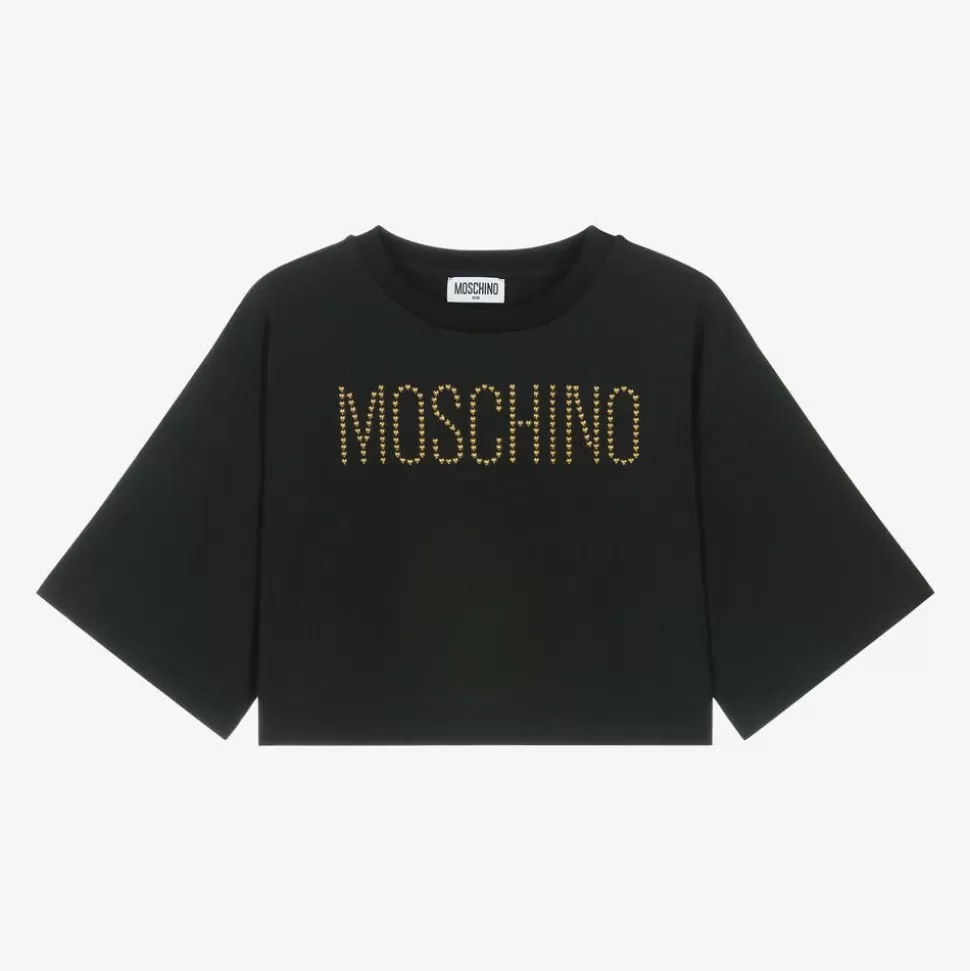 Moschino Kid-Teen Girls Black Cotton Gold Stud T-Shirt^ Tops