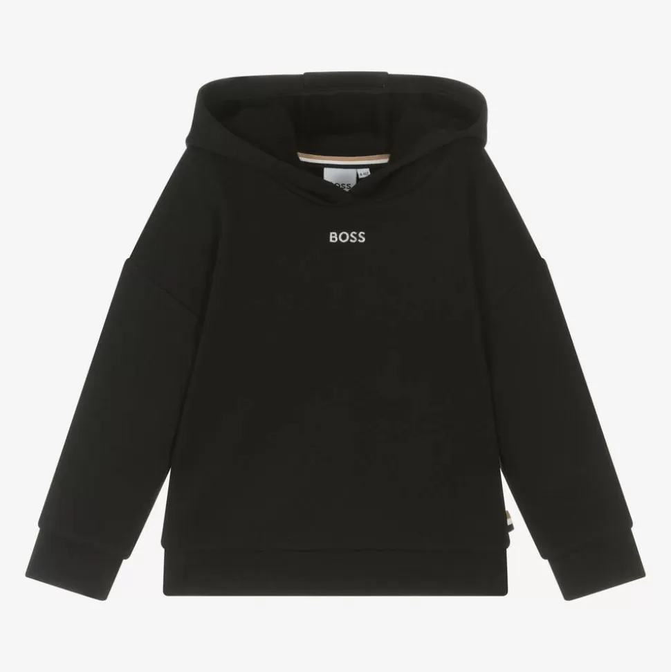 BOSS Girls Black Cotton Hoodie^ Tops