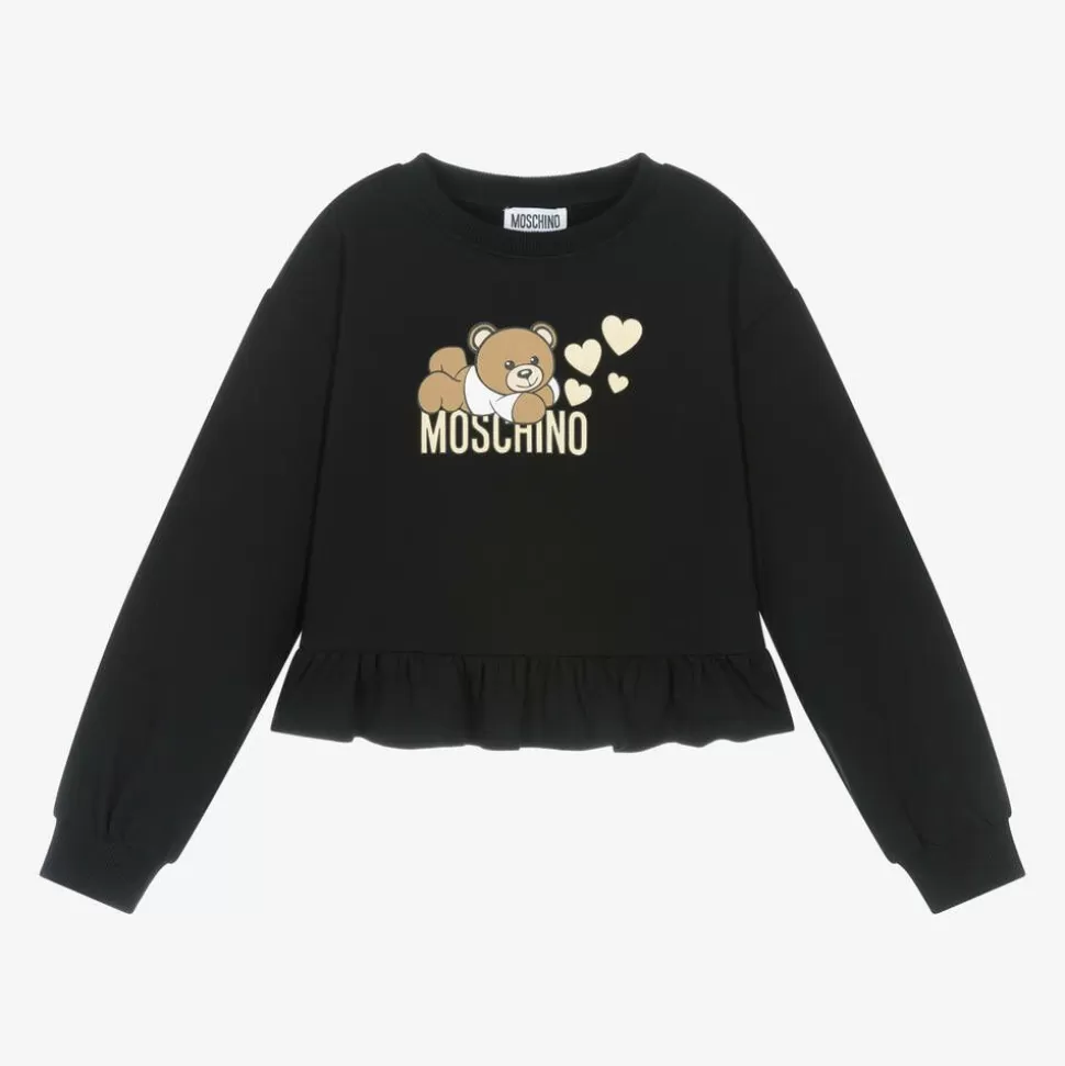 Moschino Kid-Teen Girls Black Cotton Teddy Bear Sweatshirt^ Tops