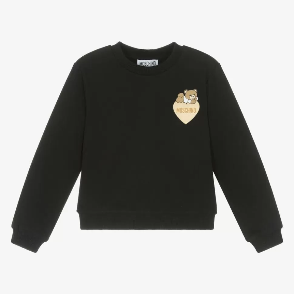 Moschino Kid-Teen Girls Black Cotton Teddy Bear Sweatshirt^ Tops