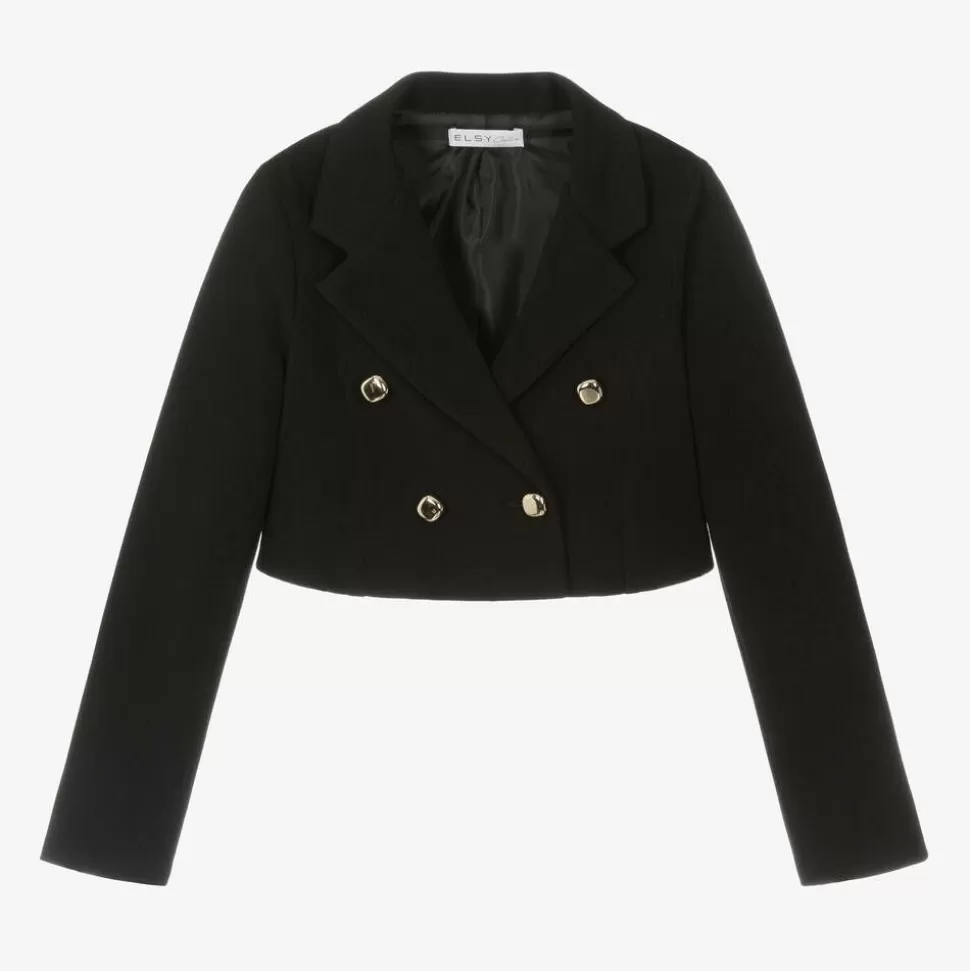 Elsy Girls Black Crêpe Jersey Cropped Blazer^ Coats & Jackets