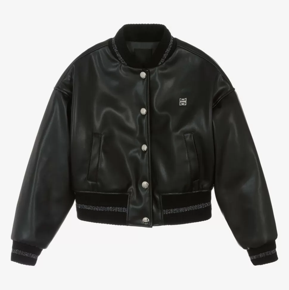 Givenchy Girls Black Faux Leather Bomber Jacket^ Coats & Jackets