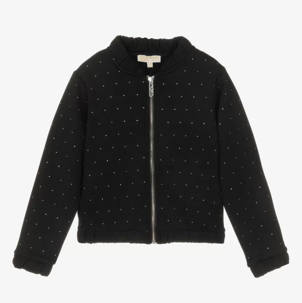 Michael Kors Kids Girls Black Jersey Diamanté Zip-Up Top^ Tops