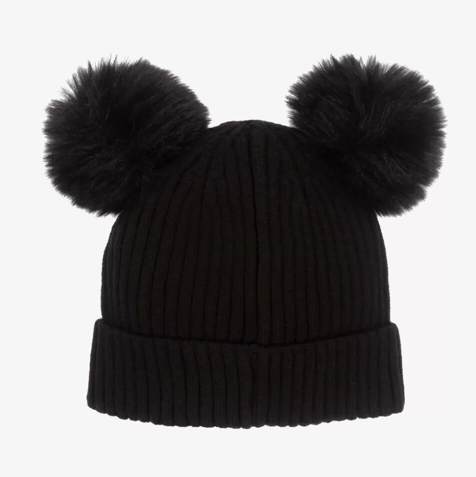 Guess Girls Black Knit Pom-Pom Hat^ Hats