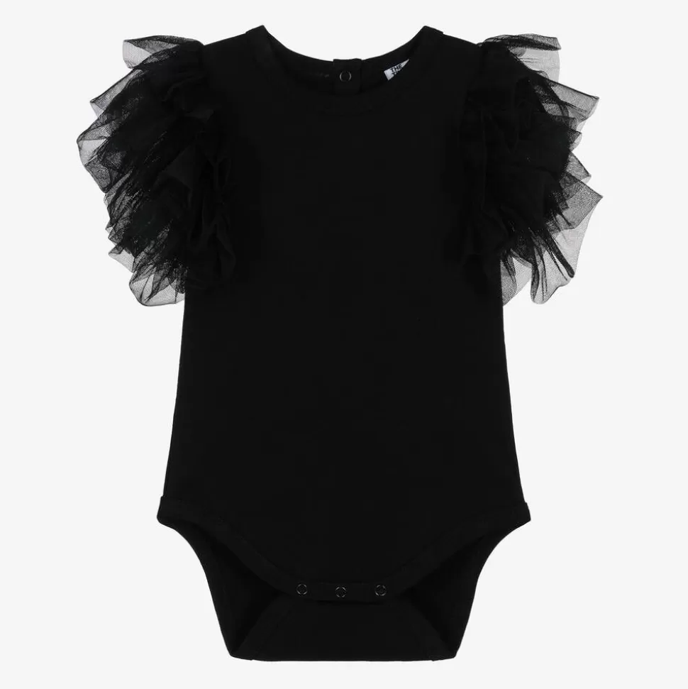 The Tiny Universe Girls Black Organic Cotton Bodysuit^ Tops