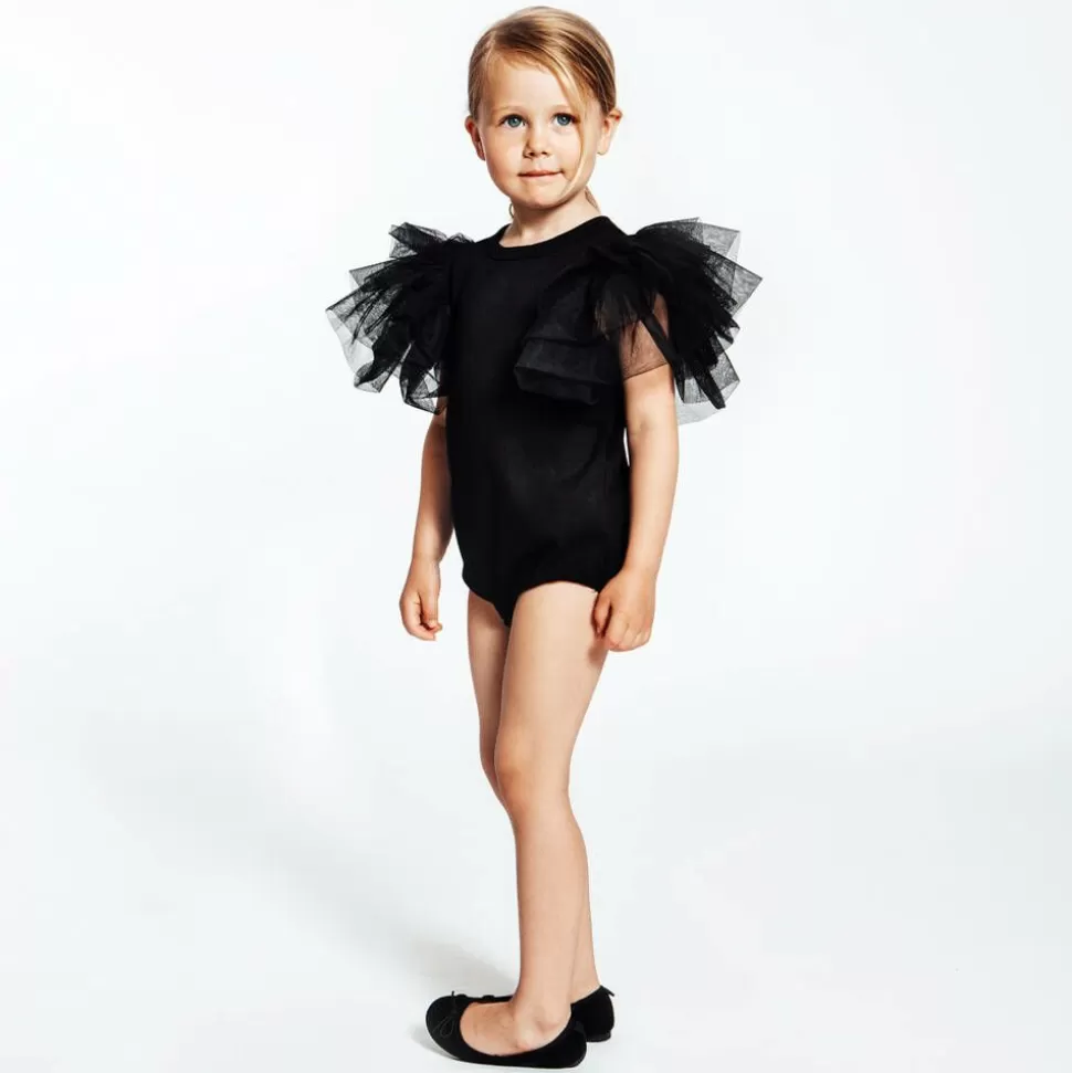 The Tiny Universe Girls Black Organic Cotton Bodysuit^ Tops