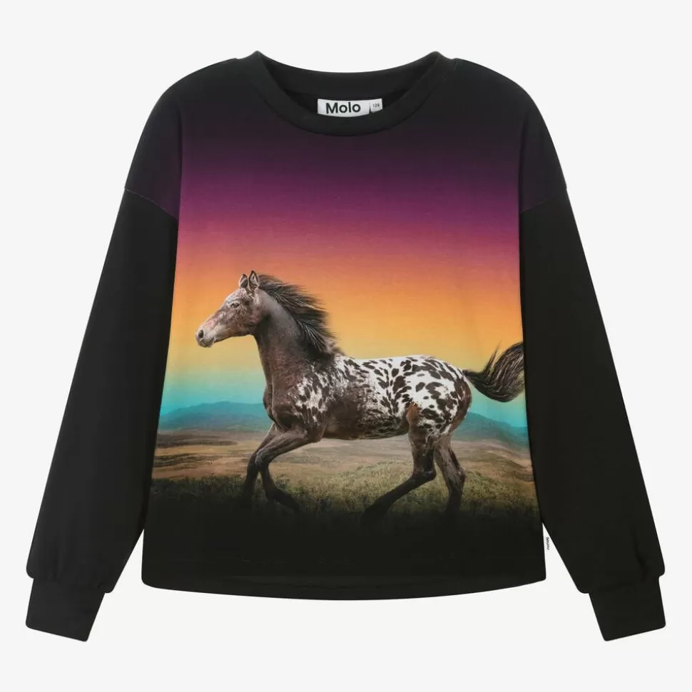 Molo Girls Black Organic Cotton Horse Top^ Tops