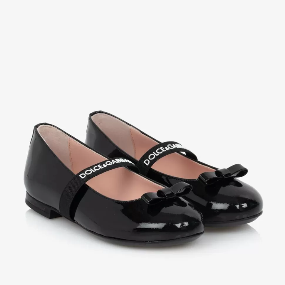 Dolce amp; Gabbana Girls Black Patent Leather Ballerina Flats^ Pumps & Ballerinas | Pumps & Ballerinas