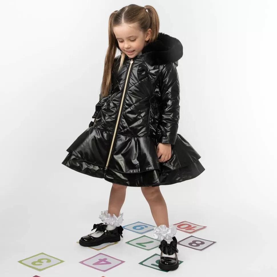 Caramelo Kids Girls Black Quilted Hooded Coat^ Coats & Jackets