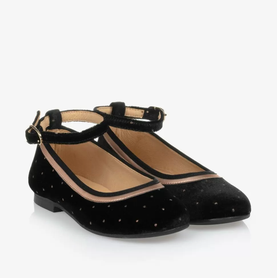 Childrensalon Occasions Girls Black Velvet Studded Shoes^ Bar Shoes | Bar Shoes