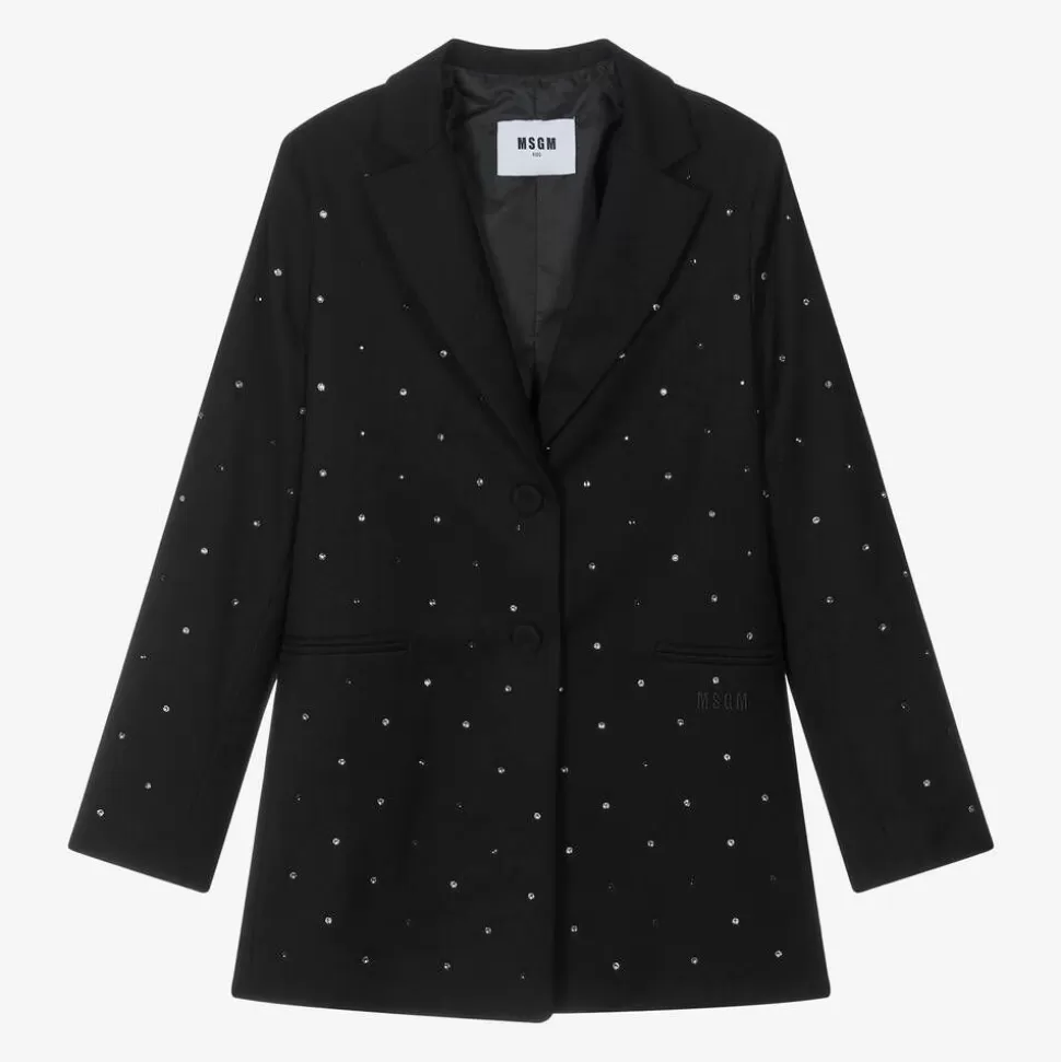 MSGM Girls Black Viscose Rhinestone Blazer^ Coats & Jackets