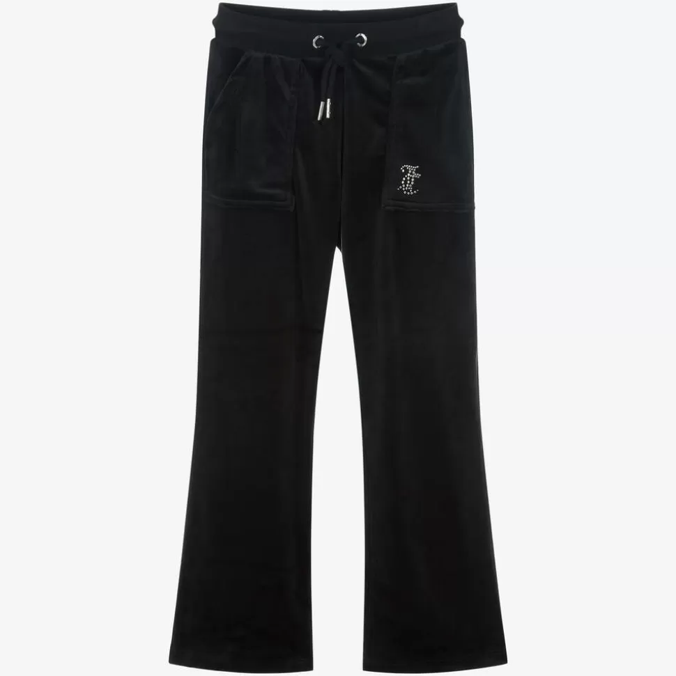 Juicy Couture Girls Black Wide Leg Velour Joggers^ Trousers