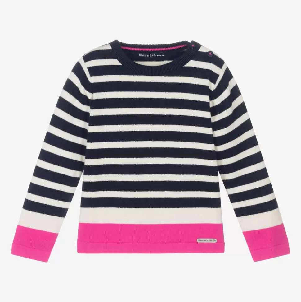 Week-end à la mer Girls Blue Cotton Breton Stripe Sweater^ Tops